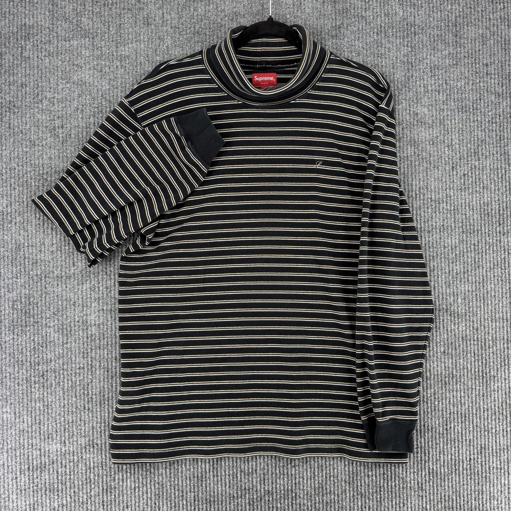 Supreme gold stripe turtleneck shirt mens Large streetwear long sleeve 2016